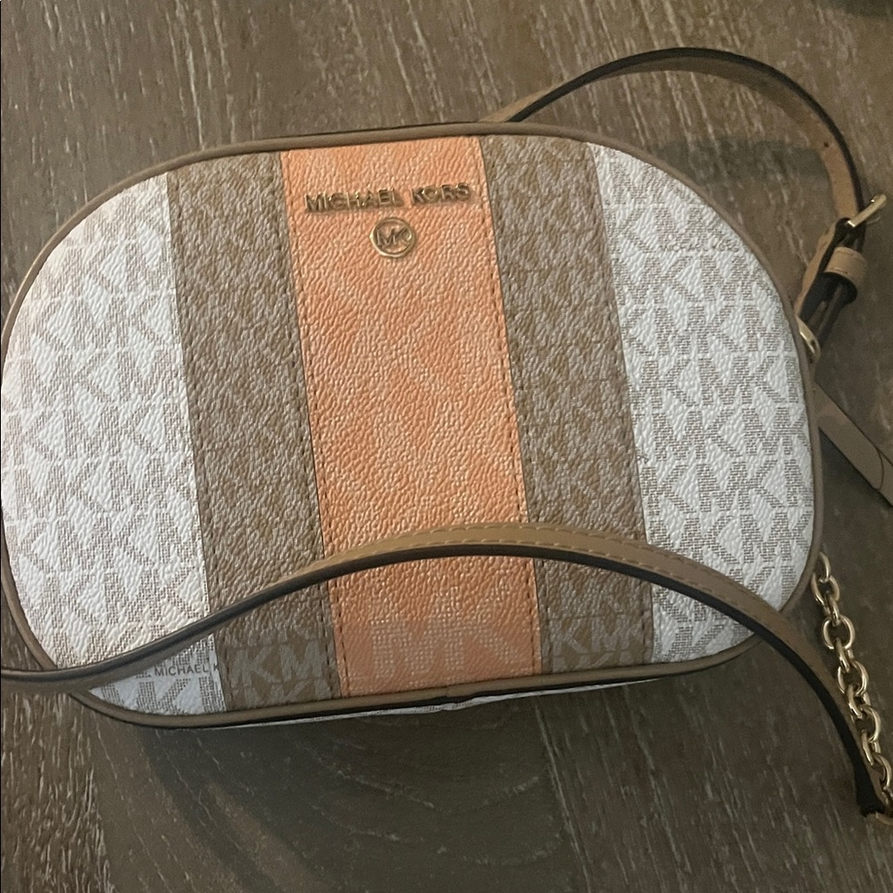 Michael Kors Tan, White, and Brown Crossbody Bag